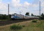 Am 22.07.2014 zog 101 060-2 einen IC in Richtung Norden. Aufgenommen bei Wahnebergen.