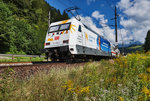 Nachschuss vom EC 114  Wörthersee  (Klagenfurt Hbf - Dortmund Hbf) mit 101 055-2  Schauinsland Reisen  am Zugschluss.
Aufgenommen am 7.8.2016, nahe Mitterberghütten.