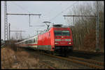 101010-7 durchfährt hier am 25.1.2005 den aufgelassenen ehemaligen Bahnhof Velpe bei Westerkappeln.