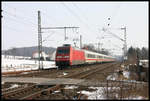 In Westerkappeln Velpe ist hier am 5.3.2005 die 101046-1 mit ihrem IC aus Berlin kommend in Richtung Niederlande unterwegs.