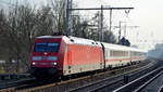 DB Fernverkehr AG [D] mit  101 031-3  [NVR-Nummer: 91 80 6101 031-3 D-DB] wohl als Ersatzzug für den ICE 1045 nach Ostseebad Binz am 24.03.21 Berlin Buch.