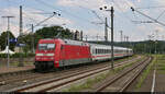 Nachschuss auf 101 089-1 bei der Durchfahrt im Bahnhof Plochingen auf Gleis 4.