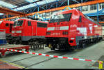 111 093-1 von DB Regio NRW und 101 124-6 stehen in der Werkhalle 1 des DB Werk Dessau (DB Fahrzeuginstandhaltung GmbH).
