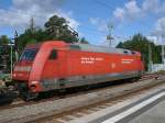 101 057 stand,am 25.Juni 2011,ohne Zug in Binz.Die Lok bespannte an diesem Tag den IC 2213 Binz-Stuttgart.