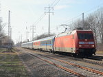 101 020-6 mit dem EC in Richtung Hamburg über Berlin auf dem  südlichen Berliner Außenring bei Diedersdorf am 26.