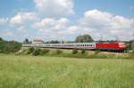 120 140-9 schob am 25.07.07 den IC 2069 von Karlsruhe HBF nach Nrnberg HBF, hier in Hhe Aalen-Oberalfingen aufgenommen.