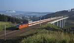 Unbekannte 120 mit IC südwärts im August 1990 bei Kerzell.