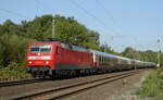 DB Fernverkehr 120 103 mit dem aus historischen IC-/TEE-Wagen gebildeten sonntäglichen IC 2417 Flensburg - Köln Hbf (Vehrte, 16.09.2012).