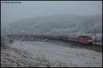 120 149-0 zieht am 27.12.07 EC 114  Wrthersee  Klagenfurt - Dortmund Hbf ber die Filsbahn (KBS 750) nach Stuttgart, aufgenommen bei Urspring.