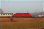 120 144-1 schiebt am 13.02.08 IC 2161 von Karlsruhe Hbf nach Nrnberg Hbf, aufgenommen als Mitzieher bei Goldshfe.