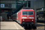 Am Morgen des 25.07.08 steht 120 134 mit IC 2010 nach Berlin Sdkreuz auf Gleis 11 des Stuttgarter Hbfs bereit.