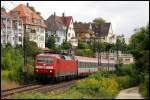 Die 120 135 zieht den EC 115  Wrthersee  (Dortmund-Klagenfurt) bis Mnchen Hbf. Aufgenommen am 16.August 2008 kurz vor der Bahnhofseinfahrt in Ulm.