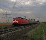 120 132 mit EN 408  Danubius  von Karlsruhe Hbf mit Kurswagen aus Budapest nach Frankfurt(Main)Hbf.Am 21.11.09 in Lampertheim.