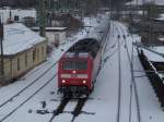 Wenige Minuten nach dem IC 2213 kam der EC 379 Binz-Brno,der ebenfalls am 02.Januar 2010,mit einer 120er bespannt war,in den Bahnhof Bergen/Rgen gefahren.