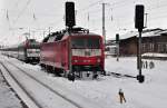 Hertha 101 144 und 120 139 warten im Bf Stralsund auf ihre nchste Runde am 13.02.2010