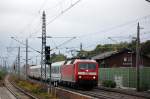 120 127-6 mit dem EC341 nach Krakow Glowny in Rathenow. Hinten am Zug war die 182 010-9 ab gebndelt und hat jetzt auch kein RAILION Schriftzug mehr. 28.09.2010