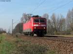 24.03.2011: Nachdem Sie den leeren IC bis nach Karlsruhe Hbf geschoben hatte, machte sich die 120 125-0 wieder als Lz auf den Rckweg Richtung Frankfurt (Main). Aufgenommen zwischen Karlsruhe-Durlach und Weingarten.