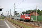 120 134-2 mit dem EC 249 von Lneburg nach Krakow Glowny in Rathenow. 20.07.2011