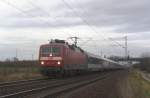 120 146-6 zieht den ersten EN 452 Moskva - Paris Est am 13.12.2011 bei Haloch in richtung Neustadt (Weinstrae)