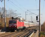 120 143 mit einen IC am Haken fhrt am 17.11.2012 durch Leipzig-Paunsdorf mit Ziel Leipzig(Hbf.).