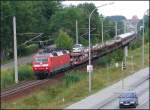 120 109-4 vor dem AZ1436 mit Reiseziel Dortmund. (Stralsund am 12.08.06) 
