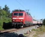 120 104-5 Mit Sonderzug Nummer 2.von Rostock-Seehafen nach Berlin-Charlottenburg bei der Durchfahrt auf der Gterumfahrung beim Rostocker Hbf.20.07.2013