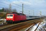 120 112 mit IR 2183 (Fredericia–Hannover) am 12.02.1999 in Eschede