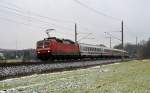 Zusammen mit 120 106 zog 120 125 am 23.01.15 den IC 2301 von Berlin nach München durch Burgkemnitz.