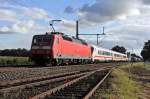 DB Fernverkehr 120 159 schiebt IC 2213 Ostseebad Binz - Stuttgart Hbf (Diepholz, 27.09.15). 