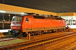 Abgestellt am 27.11.2014 die 120 125-0, als sie noch zu DB Fernverkehr gehörte, im Badischen Bahnhof von Basel und wartet auf ihren nächsten Einsatz. Heute gehört die Lok der DB Systemtechnik aus Minden (Westf.).