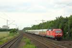 DB Netz 120 501-2  Bahntechnik mit Kompetenz  mit dem IC2417 in Kln-Stammheim am 10.6.2012.