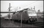 120134 kam am 7.4.1992 mit einem Liegewagen der Rollenden Landstraße durch Lengerich und war auf der Rollbahn in Richtung Münster unterwegs.