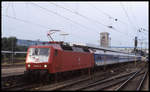 120124 steht hier am 14.08.1999 um 09.01 Uhr abfahrbereit mit dem IR 2266 nach Karlsruhe im HBF Stuttgart.