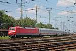 Durchfahrt am 22.06.2019 von 120 119-3 zusammen mit ihrem InterCity nach Frankfurt (Main) Hbf und der 120 133-4 am Zugschluss durch den Rangierbahnhof von Koblenz Lützel in Richtung Hauptbahnhof.