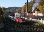 120 133 schiebt am 31.Oktober 2013 den ICE 1003 nach München durch Kronach Richtung Lichtenfels.