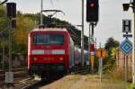  120 207-6 mit ihrem RE9 nach Aachen verlässt gerade Langerwehe am Sonntag den 26.10.2014