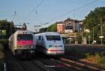 Eurosprinter PCW 8 (127 001) mit einem ICE Velaro D im Schlepp und daneben ICE 402 am 12.06.2014 in Wuppertal Steinbeck.