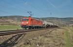 145 080-8 eilt mit einen kurzen Kesselzug am 14.03.2017 in Richtung Fulda gesehen bei Reilos.