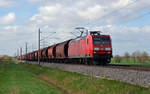 145 023 schleppte am 06.04.17 einen Kalizug durch Braschwitz Richtung Magdeburg.