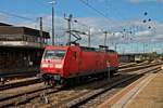 Nachschuss auf 145 069-1, als sie am 07.10.2015 als Lokzug über Gleis 1 durch Basel Bad Bf gen Basel Bad Rbf fuhr.