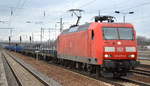 DB Cargo Deutschland AG  mit  145 073-3  [NVR-Number: 91 80 6145 073-3 D-DB] und einem Gütertransportzug mit polnischen Stahlprodukten am 29.01.19 Bf.