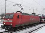 145 008 legt am 25.01.04 in Knigs Wusterhausen eine kleine Pause ein.