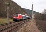 145 048 fuhr am 22.12.19 mit einem Eishockey-Sonderzug DPE 1873 von Nürnberg nach Berlin.