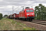 Kurzer gemischter Gz mit 145 080-8 unterwegs am Abzweig Saalebrücke in Halle Südstadt (Bft Südstadt Sa) Richtung Angersdorf.