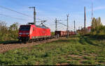 Gemischter Gz mit 145 057-6 unterwegs an der Leipziger Chaussee (B 6) Richtung Zugbildungsanlage (ZBA) Halle (Saale).