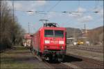 145 023 mit einem Gterzug Richtung Schwerte(Ruhr). Aufgenommen am Morgen des 12.04.2008.