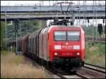 145 067-5 & 145 036-0 vor -45535- aus Mukran, bei Einfahrt in den Hbf Stralsund.  am 21.09.08 