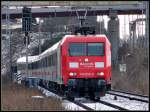 145 056-8 mit einem IC aus Binz kommend.  Stralsund am 10.02.07