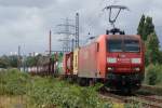 145 022-0 mit einem Containerzug in Hamburg Unterelbe am 09.07.2009