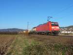 145 030 am 2.3.11 mit einem Containerwagenzug bei Ltzelsachsen.